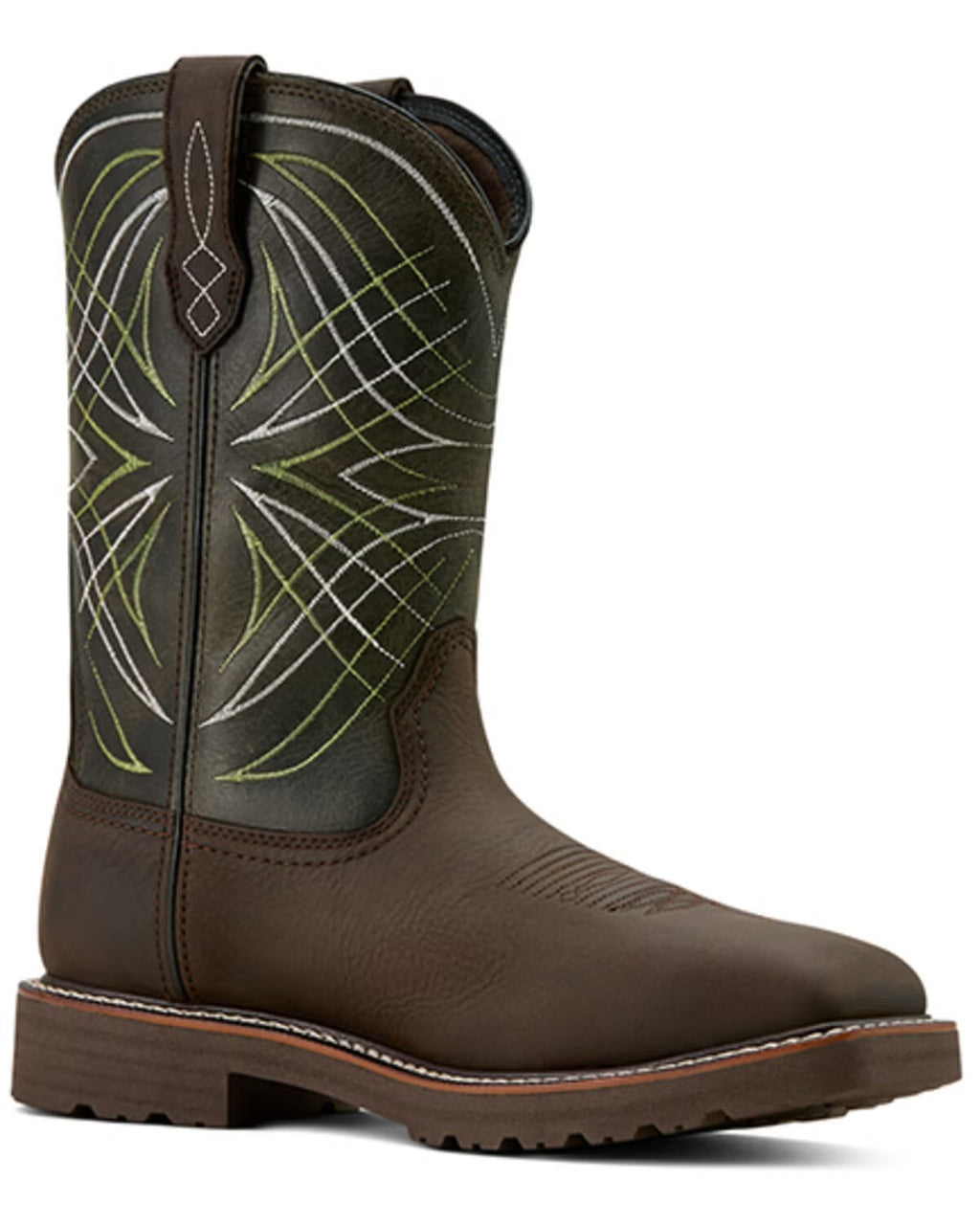Ariat Men's Activator Waterproof Work Boots - Steel Toe, Dark Brown/Grn (Sz 9.5)
