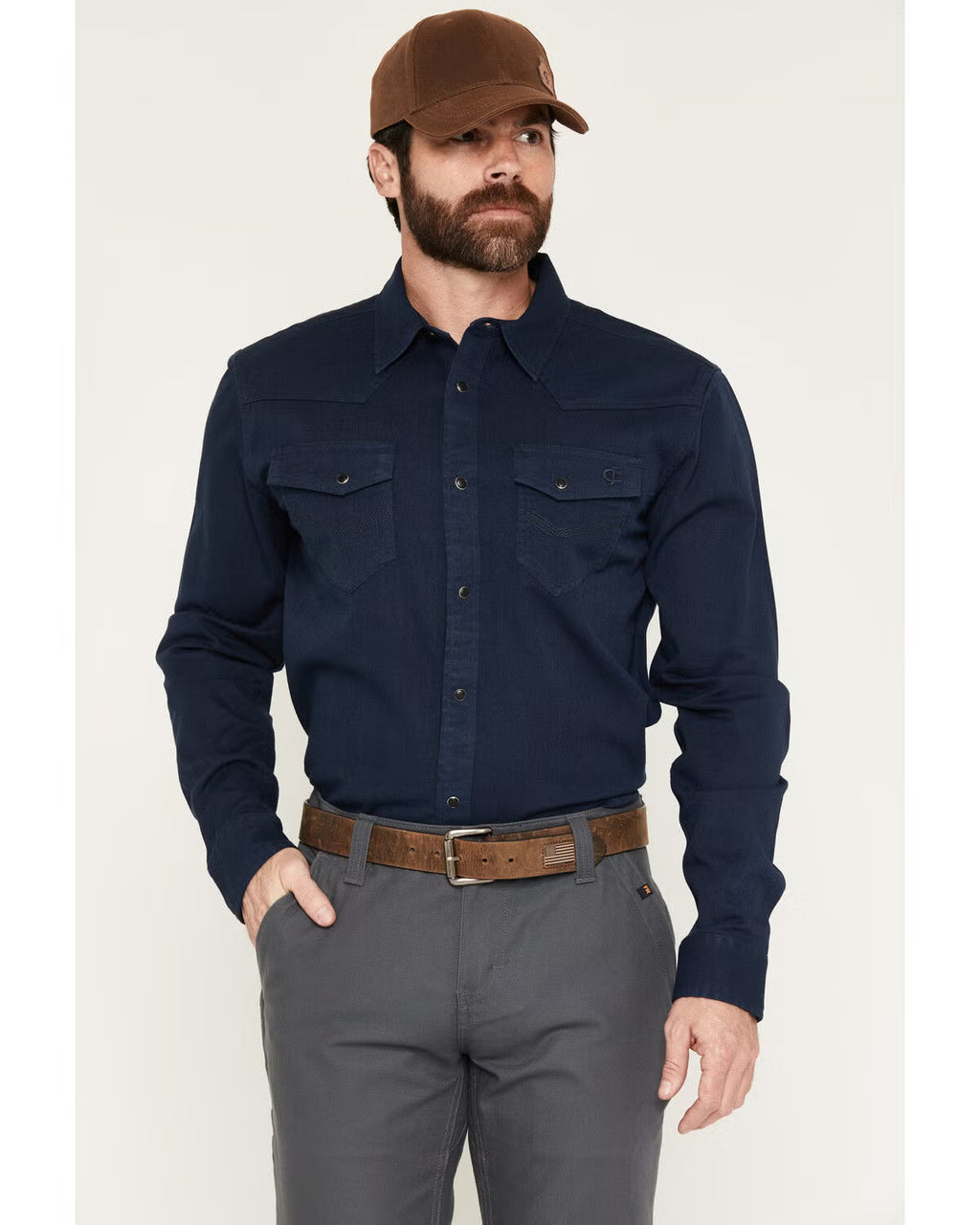 Cody James Men's FR Medora Solid Long Sleeve Snap Work Shirt, Navy (Sz S)