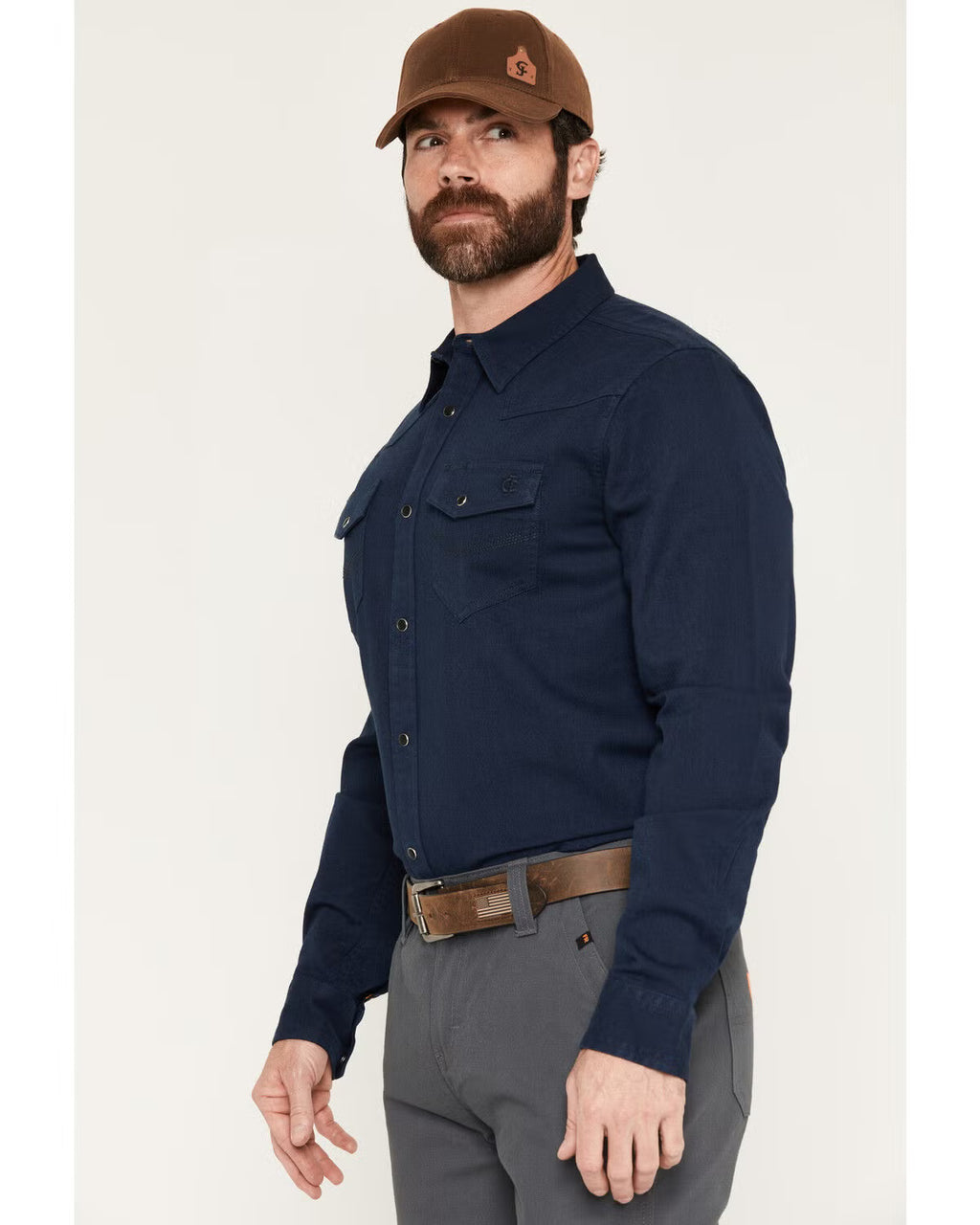 Cody James Men's FR Medora Solid Long Sleeve Snap Work Shirt, Navy (Sz S)