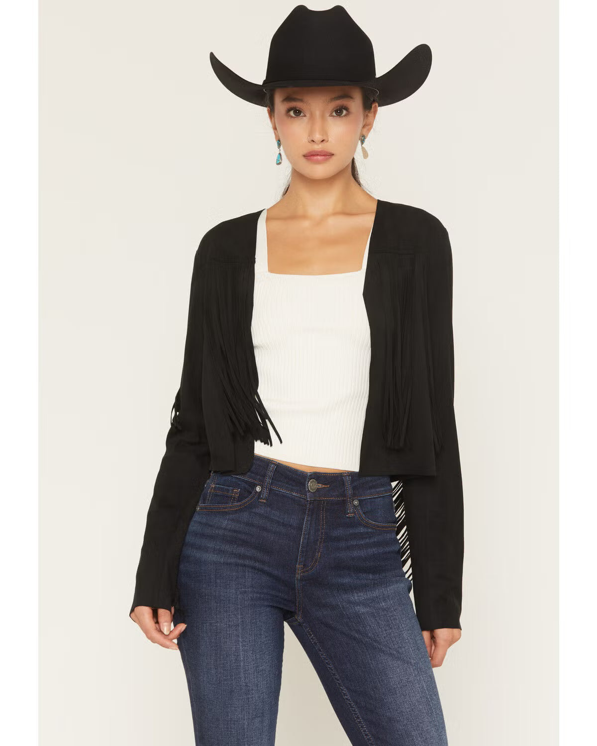 Shyanne Women's Fringe Faux Suede Cropped Jacket - Black - Size XS