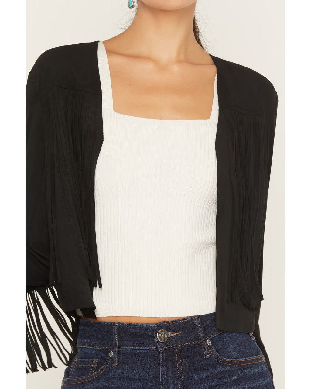 Shyanne Women's Fringe Faux Suede Cropped Jacket - Black - Size XS