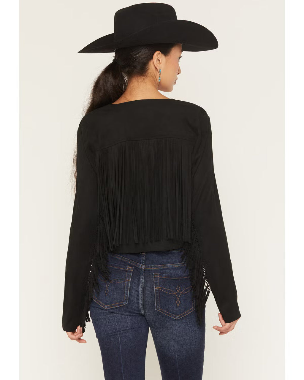 Shyanne Women's Fringe Faux Suede Cropped Jacket - Black - Size XS