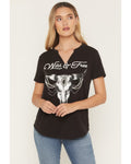 Blended Women's Steer Head Rhinestone Short Sleeve Graphic Tee, Black - Medium