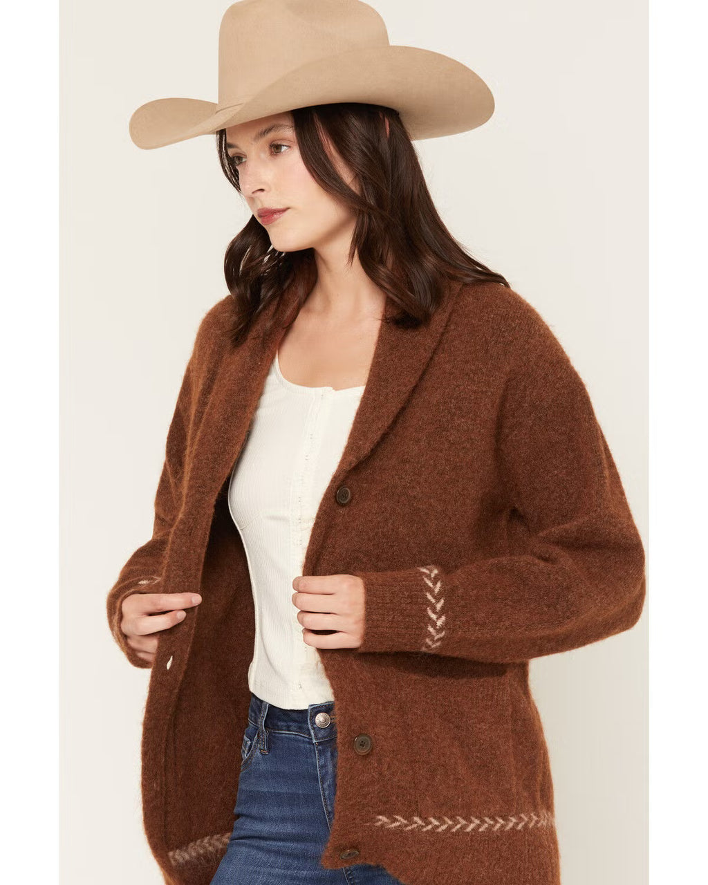 Shyanne Women's Remington Horse Icon Cardigan, Brown, 2XL