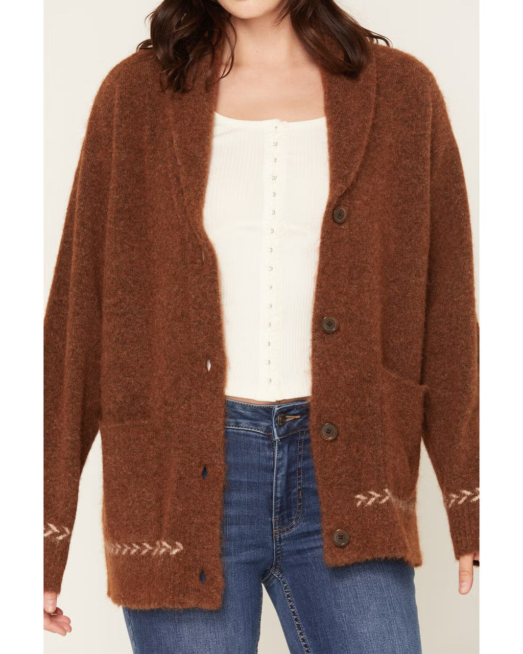 Shyanne Women's Remington Horse Icon Cardigan, Brown, 2XL