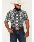 RANK 45® Men's RODEOTEK™ 2.0 8 Seconds Southwestern Print Short Sleeve Snap Stretch Performance Shirt - Blue - XL