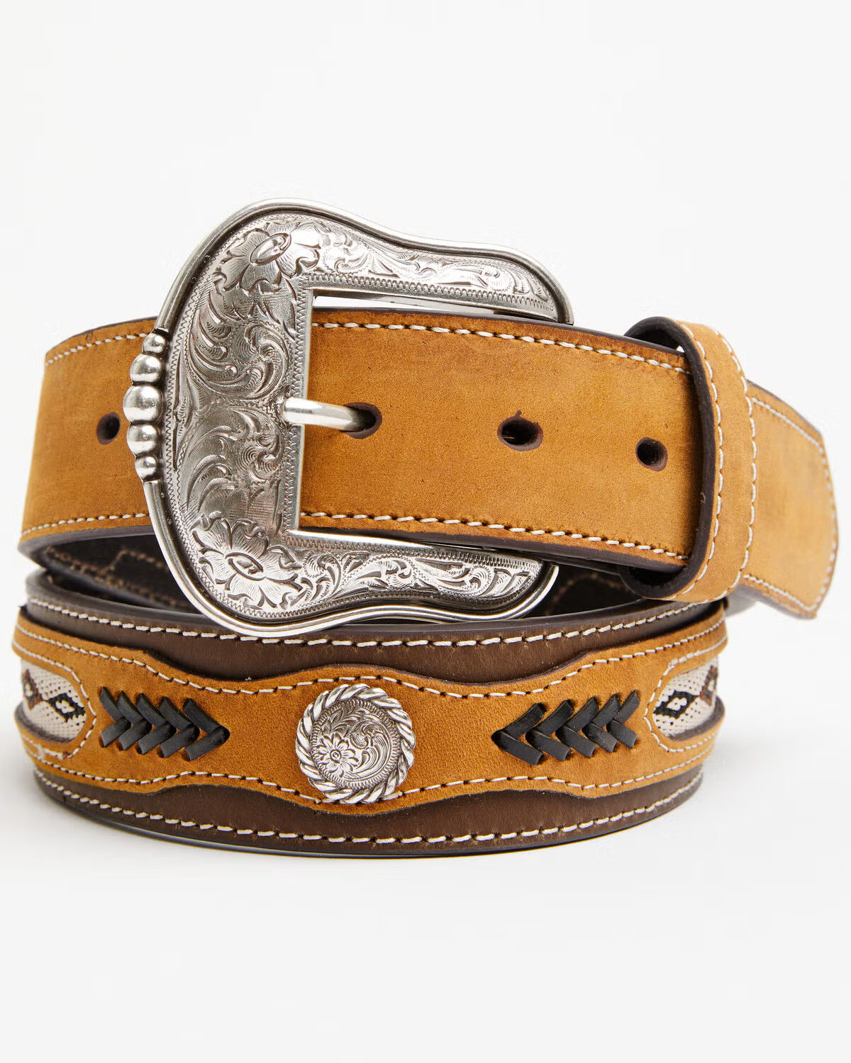 *Cody James Men's Overlay Ribbon Belt, Brown, Size 42