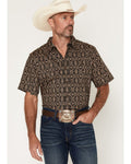 RANK 45 Men's Free Hand Medallion Print Short Sleeve Button-Down Stretch Western Shirt - Black - Small