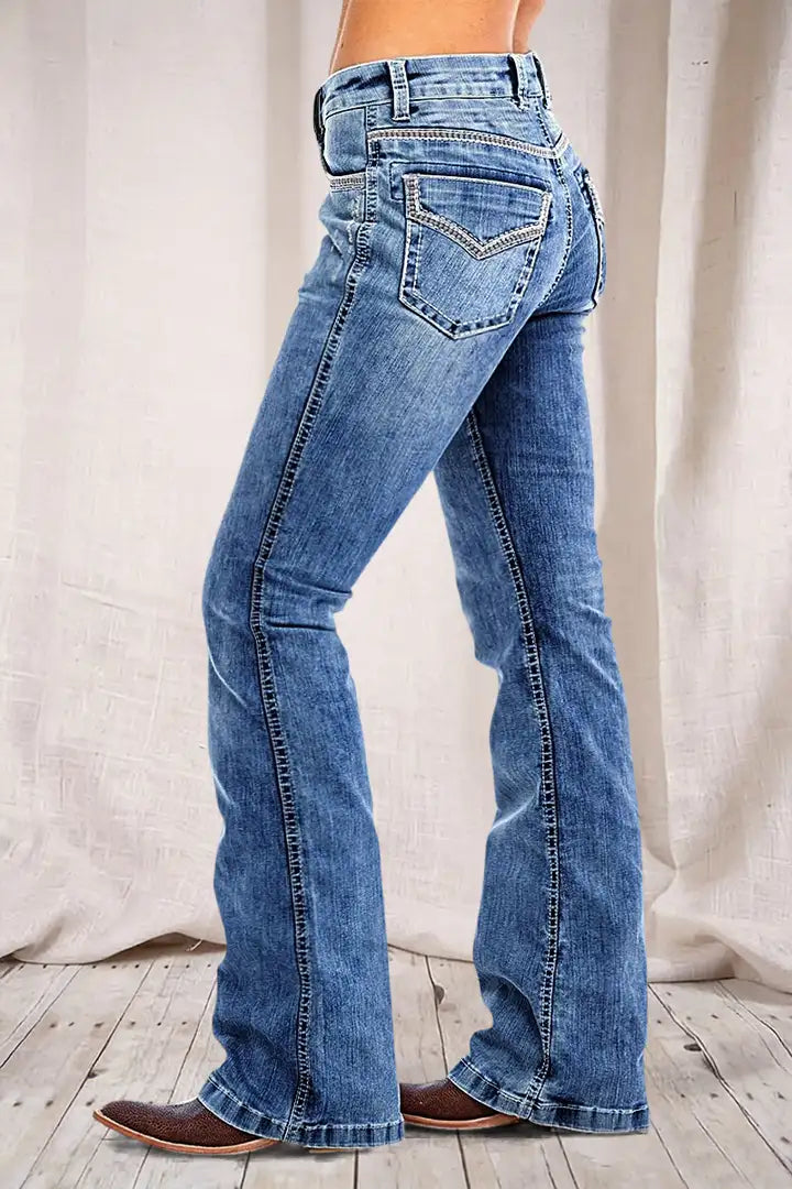 Wash Stitch Decor Mid Rise Bootcut Jeans Size 10/12