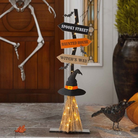 *Glitzhome 42"H Lighted Wooden Witch's Broom Porch Decor
