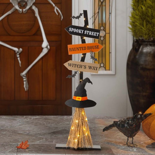 *Glitzhome 42"H Lighted Wooden Witch's Broom Porch Decor