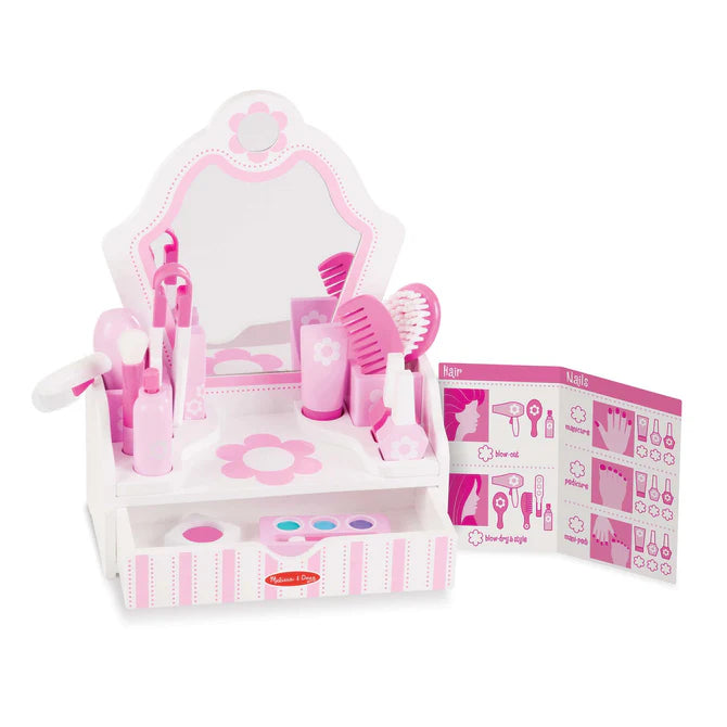 Melissa & Doug Wooden Beauty Salon Play Set With Vanity and Accessories (18 pcs) - FSC Certified