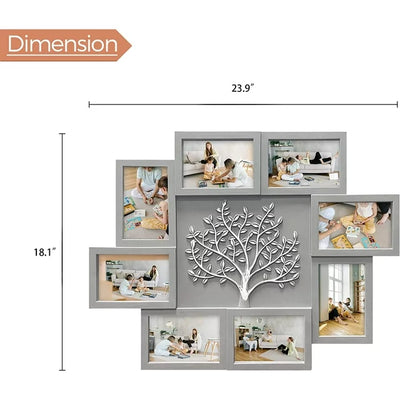 Hello Laura 8 Gray Picture Collage Frames for Wall 4x6 Photo Frame Collage with Tree Decor Collage Picture Frames