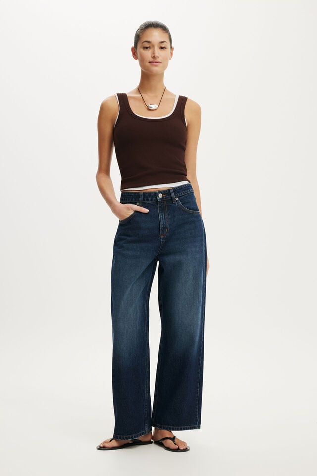 Cotton On Women's High Rise Wide Crop Jean - Solace Blue - Size 28 (US Size 6)