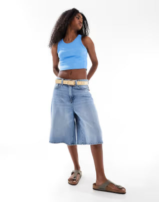 JJXX Fallon Ribbed Crop Tank in Light Blue, L