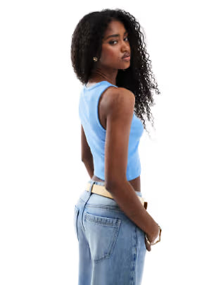 JJXX Fallon Ribbed Crop Tank in Light Blue, L