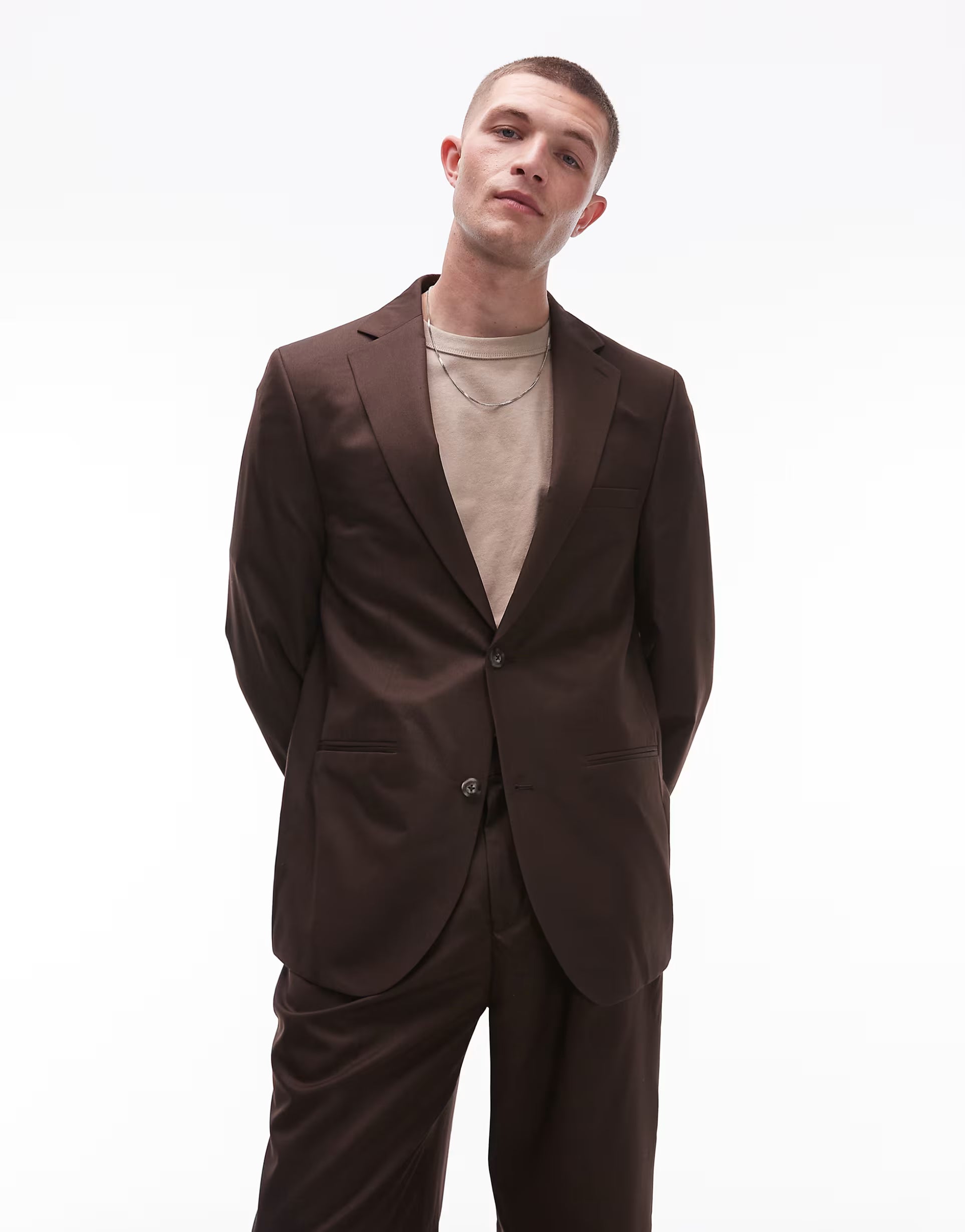 Topman Men's Relaxed Suit Jacket In Brown (40 Regular)