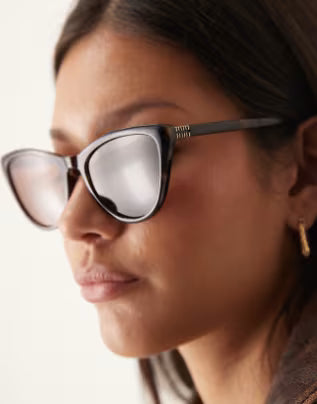 ASOS DESIGN curved slim cat eye sunglasses, Womens