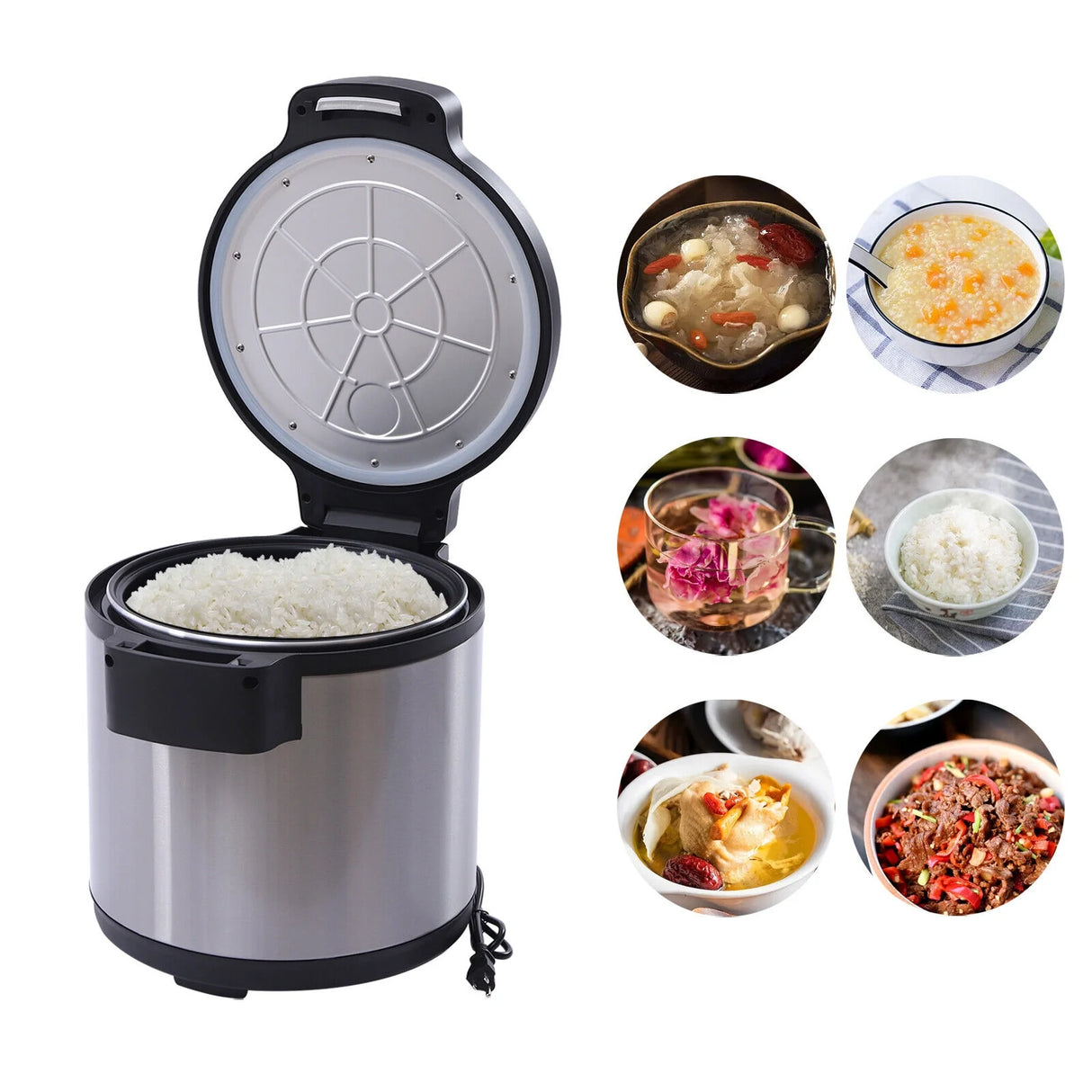 20QT Commercial Electric Rice Warmer Heater Pot with Non-stick Inner 110W Stainless Steel Rice Warmer WF-B19S (New, Open Box)