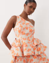 Women's ASOS LUXE jacquard one-shoulder top and shorts set in orange- Size:8