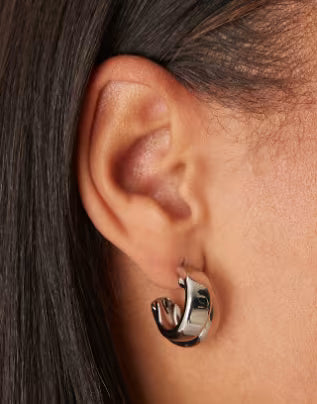 ASOS DESIGN Huggie Hoop earrings, Silver Tone