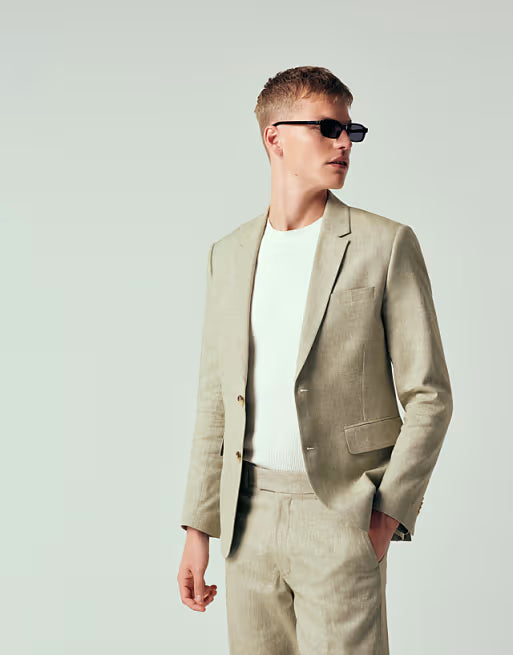 Abercrombie & Fitch Linen Blend Slim Fit Single Breasted Blazer & Pants Set