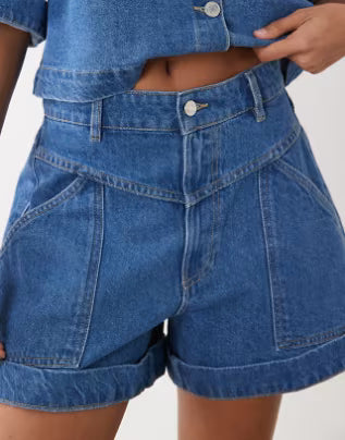 ASOS Design Denim Front Seam Shorts in Mid Blue, Womens US 10