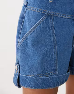 ASOS Design Denim Front Seam Shorts in Mid Blue, Womens US 10