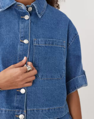 ASOS Design Denim Boxy Shirt in Mid Blue, Women US 6