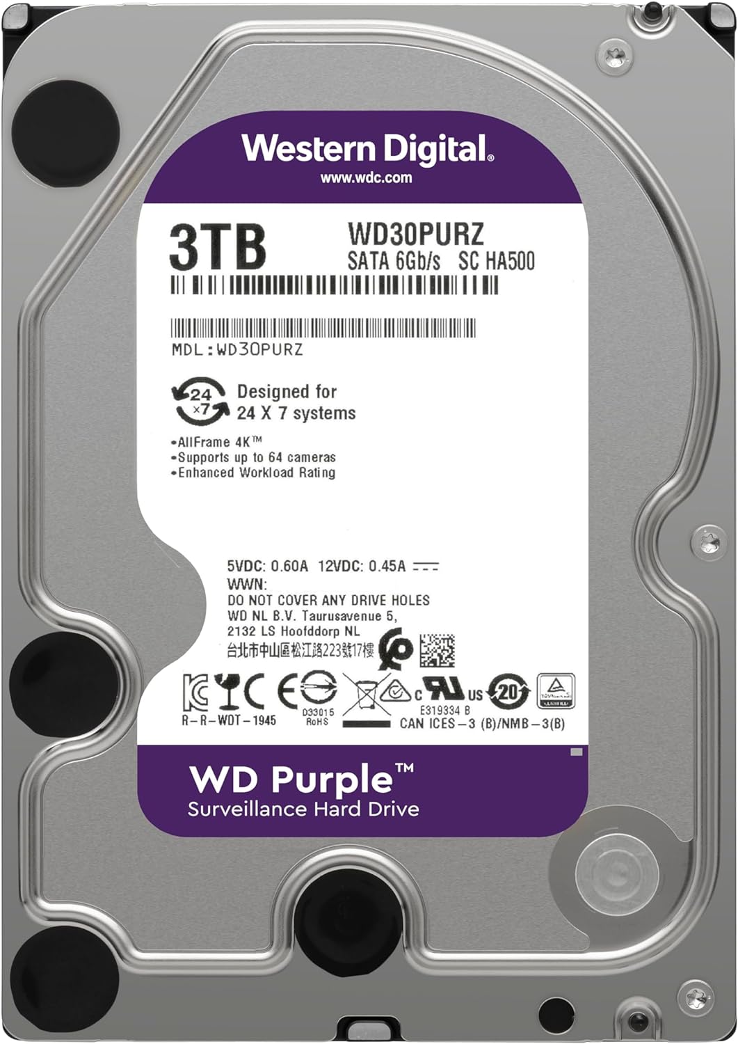 Western Digital 3TB WD Purple Surveillance Internal Hard Drive