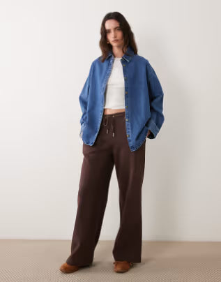 ASOS Design Oversized Denim Shirt in Mid Blue, Women US 6