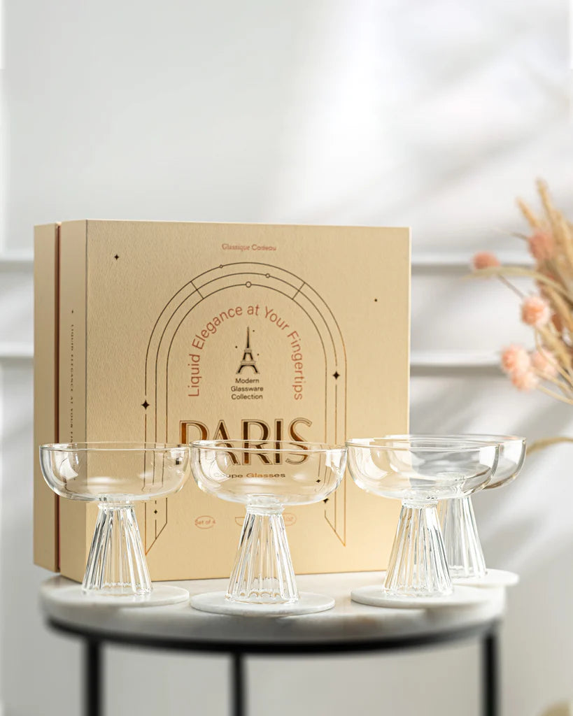 Paris Coupe Cocktail and Champagne Glasses | Modern Glassware Collection | Set of 4 | 8 oz(New)