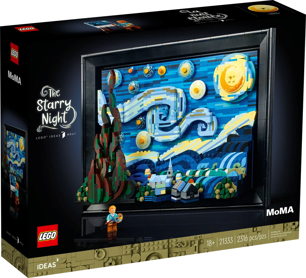 LEGO Ideas Vincent Van Gogh The Starry Night, Unique 3D Wall Art for Home Décor or Table Display with Artist Minifigure, Creative Building Crafts Set for Adults, 21333