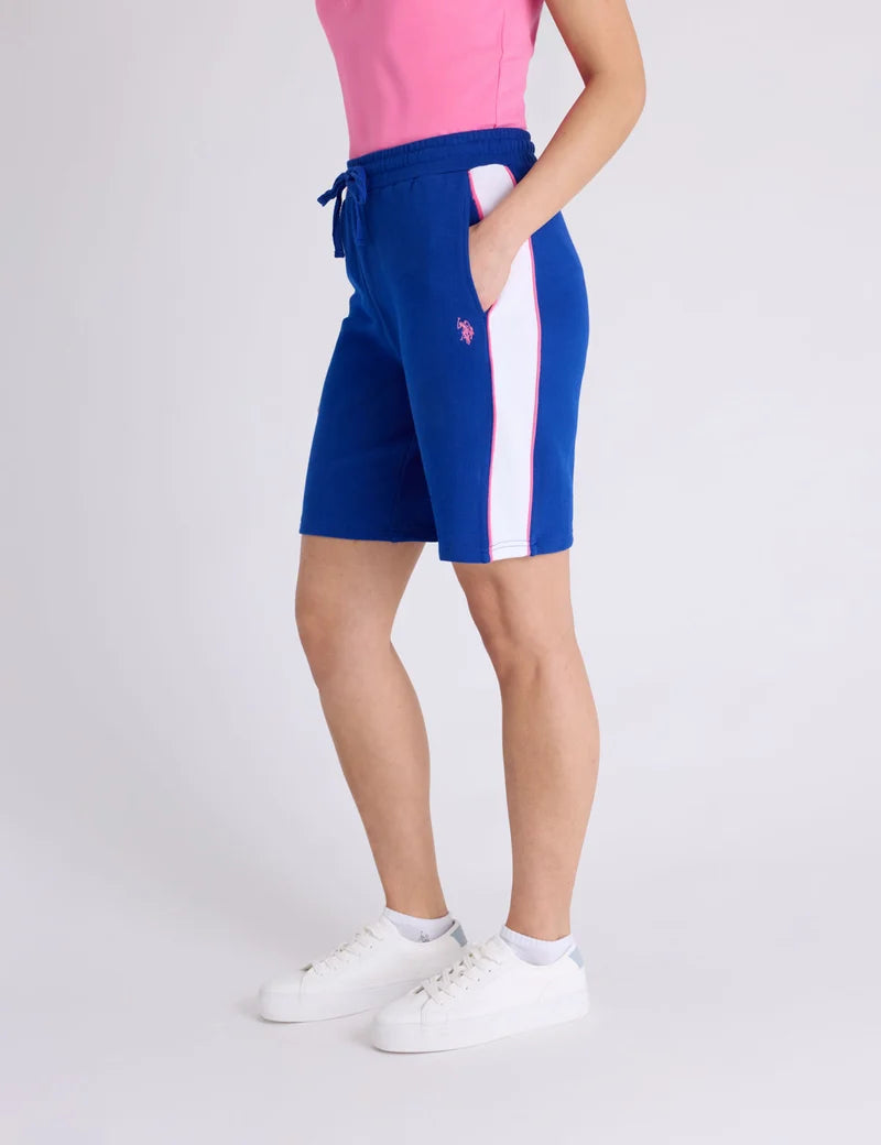US Polo Assn. Drawstring Side Stripe Bermuda Shorts-Blue, Women Sz S