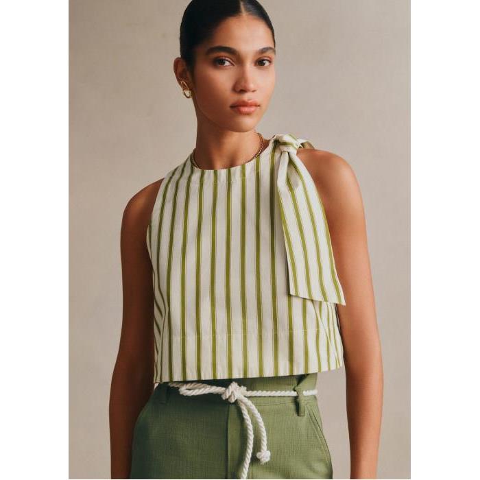 Sezane Loren Blouse Ecru Khaki Stripes Size - (US 2)