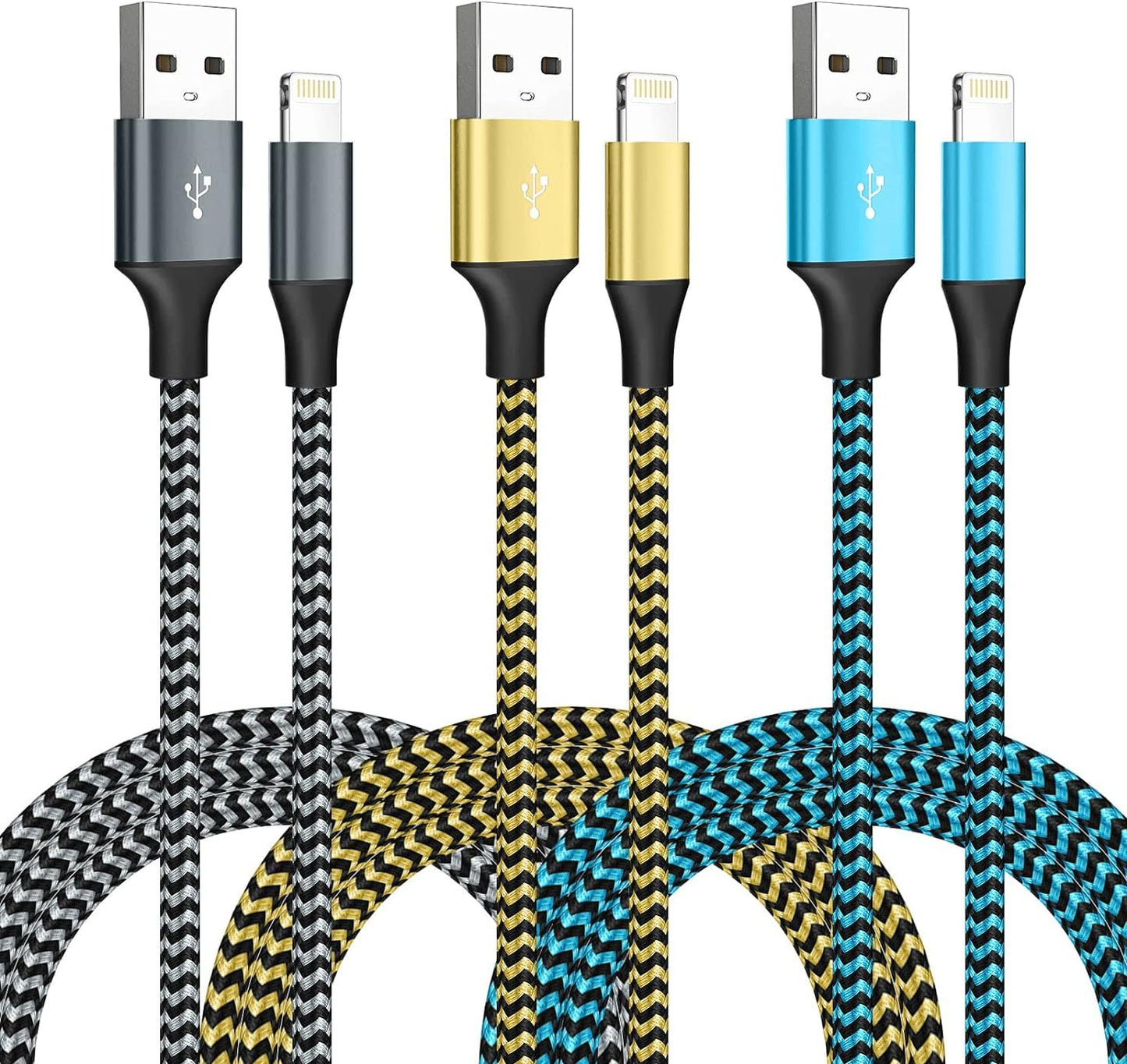 [Apple MFi Certified] iPhone Charger 3 Pack 6FT USB Lightning Cable Fast Charging Nylon Braided Cord Compatible with 14/13/12/11 Pro Max/XS MAX/XR/XS/X/8/7/Plus/6S/6/SE/5S/iPad