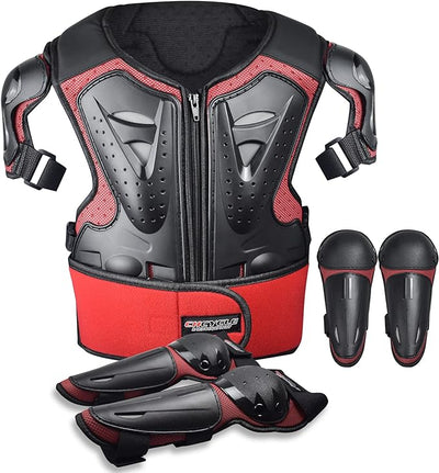 ElCYCO Kids Motorcycle Armor Suit Dirt Bike Gear Chest Protector Motocross for Kids Dirt Bike Chest Protective Gear with Elbow Knee Pads Guards for Cycling
