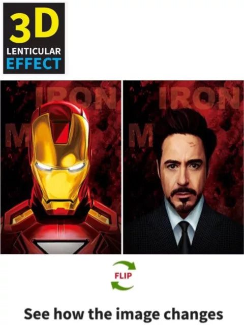 Marvel, Iron Man Poster-Tony Stark ,3D Lenticular, 2 Images Changes (NEW)