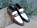 Calfskin Spectator Penny Loafer from the Carrucci Collection (Style: 2240-12T) - Black/White - Size 11