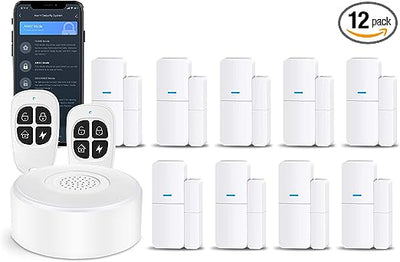 tolviviov Home Alarm System(2nd Gen), 12 Pieces Smart Home Alarm Security System DIY No Monthly Fee, Phone Alert, Alarm Siren, Door/Window Sensors, Remotes, Work with Alexa, for House Apartment Office