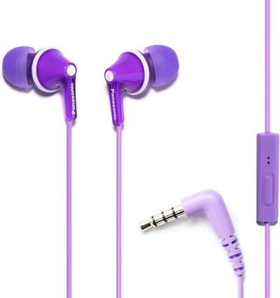 Panasonic ErgoFit Wired Earbuds, In-Ear Headphones with Microphone and Call Controller, Ergonomic Custom-Fit Earpieces (S/M/L), 3.5mm Jack for Phones and Laptops - RP-TCM125-W (PURPLE)