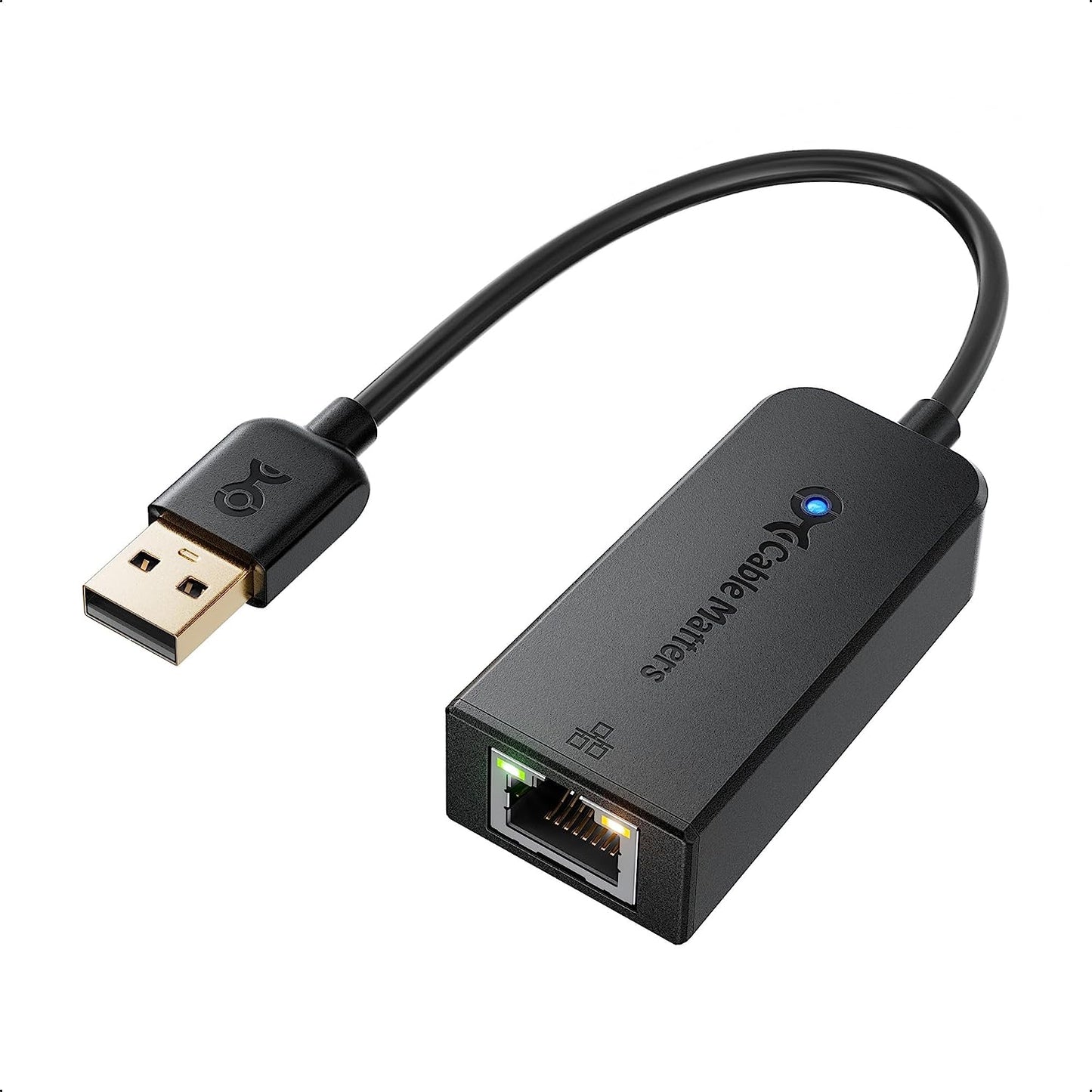 Cable Matters USB to Ethernet Adapter Supporting 10/100 Mbps Ethernet Network in Black