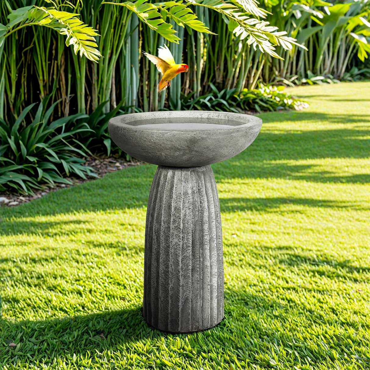 24.4" Tall Outdoor Concrete Bird Bath – Stone-Look Pedestal