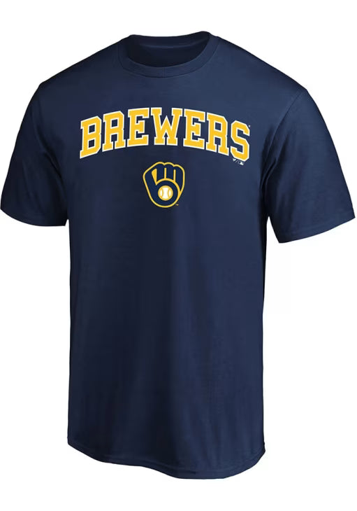 Milwaukee Brewers Mens Navy Blue Arch Over Logo Big and Tall T-Shirt (Size: XX-Large)