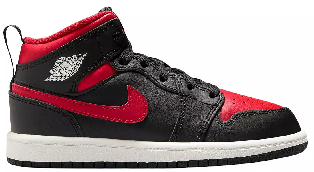 Jordan 1 Mid "Black/Varsity Red/Summit White" Preschool Boys' Size 2y