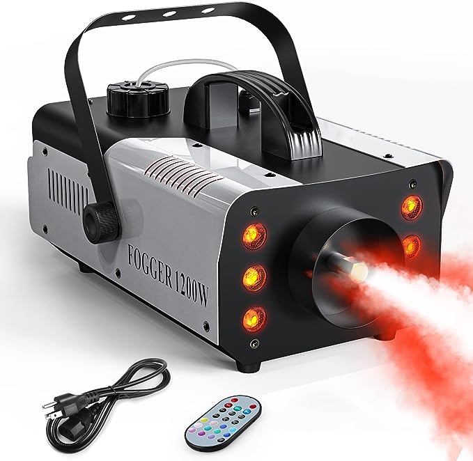 HOLDLAMP Fog Machine, 1200W and 6000CFM Smoke Machine with Wireless Remote Control and 6 Colorful LED Lights