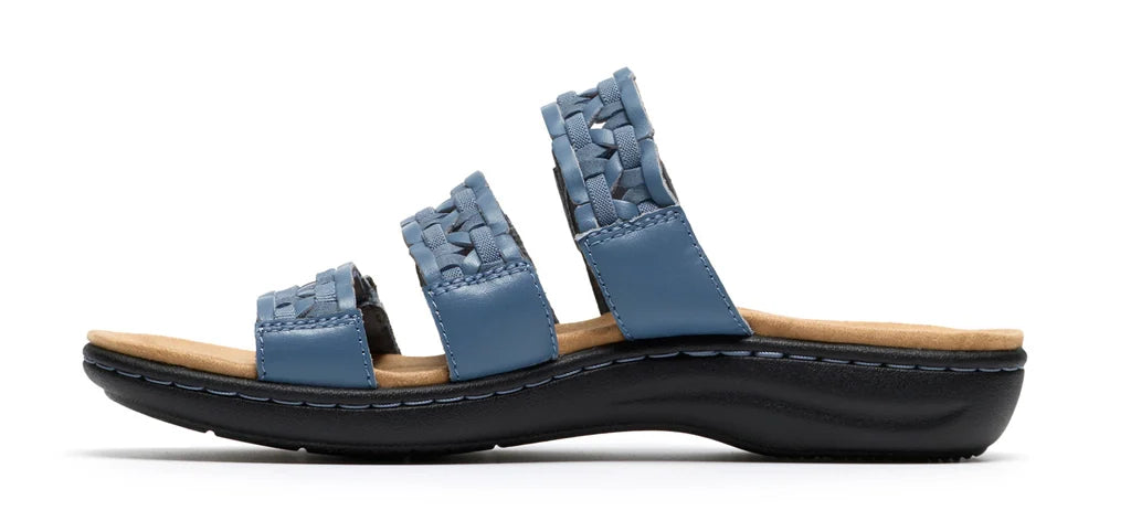 Clarks Collection Leather Slide Sandals Laurieann Emma - Denim Blue - Size 6