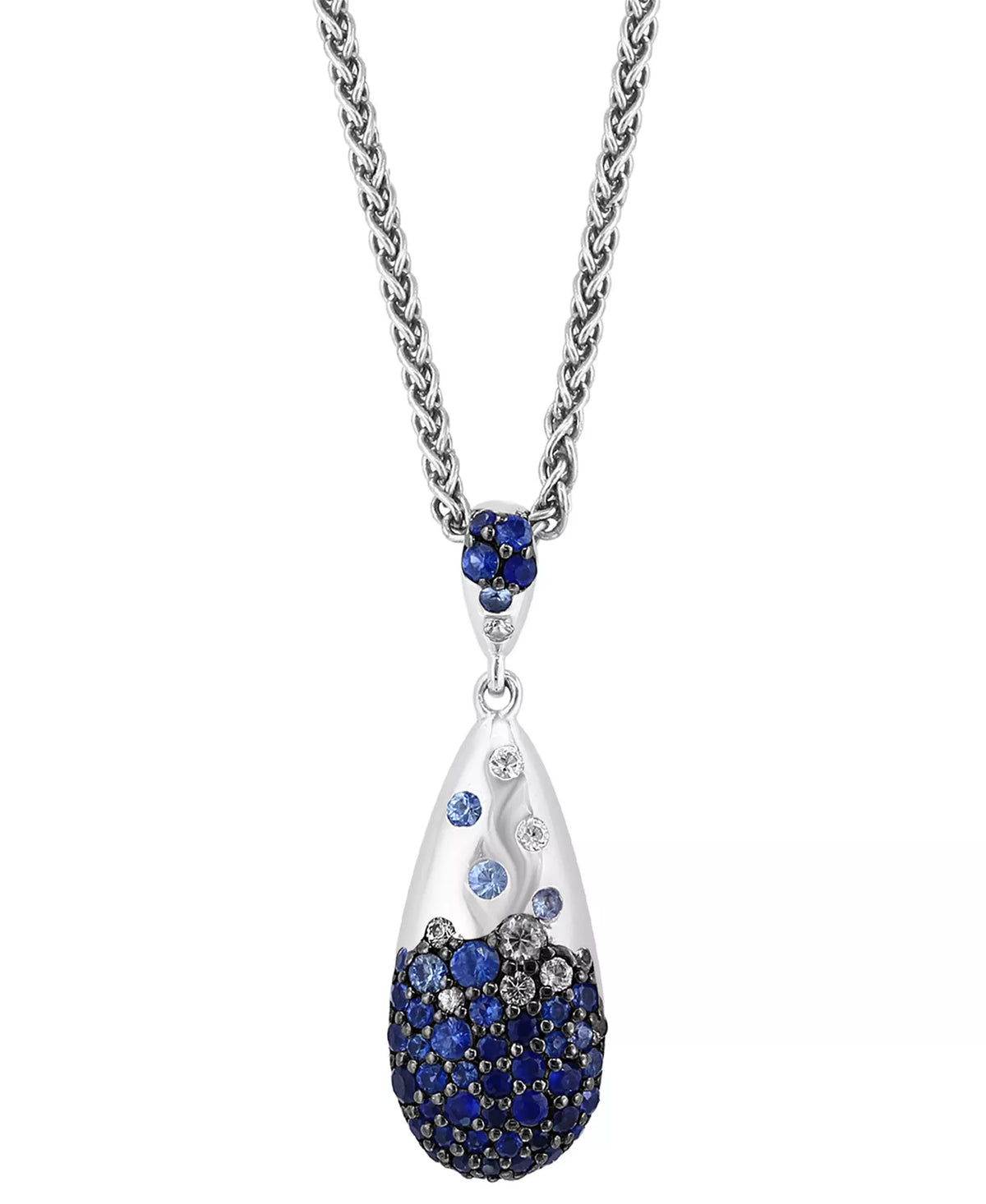 EFFY® Blue Sapphire (1-1/2 ct. t.w.) & White Sapphire (1/6 ct. t.w.) Ombré Cluster 18" Pendant Necklace in Sterling Silver