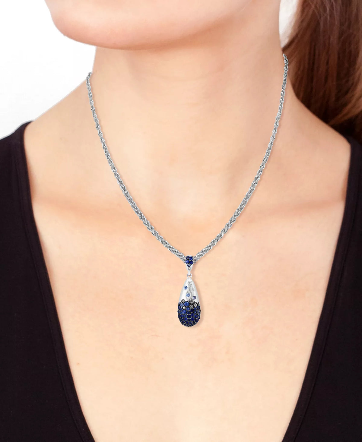 EFFY® Blue Sapphire (1-1/2 ct. t.w.) & White Sapphire (1/6 ct. t.w.) Ombré Cluster 18" Pendant Necklace in Sterling Silver