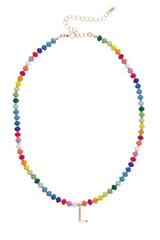 Ruthie Rainbow Beaded Mini Initial Necklace